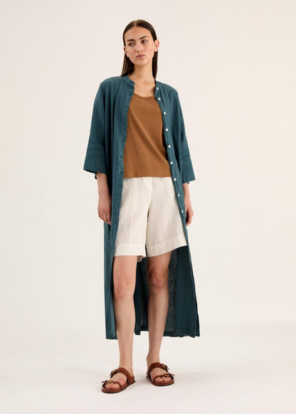 Piece-dyed kaftan with button front