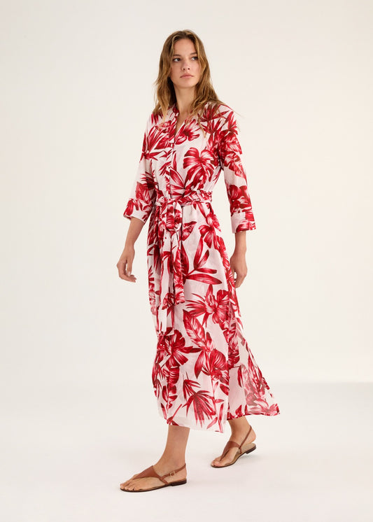 LONG DRESS WITH BELT AND V-NECK