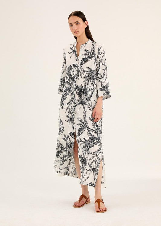 BEDRUCKTES LANGES KLEID MIT SEITENSCHLITZEN